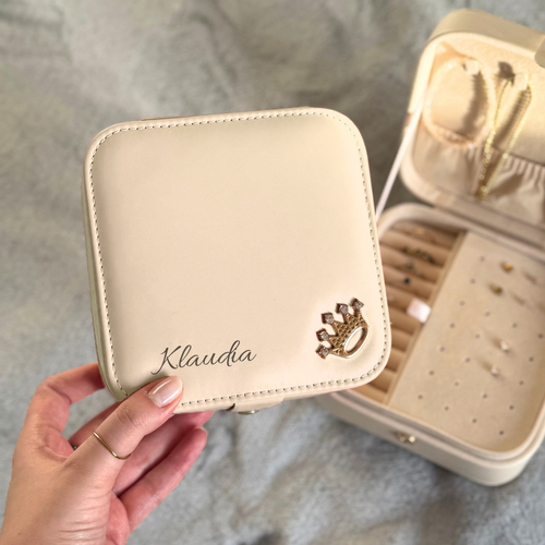 Personalizowana szkatułka na biżuterię Solier ciemny beż