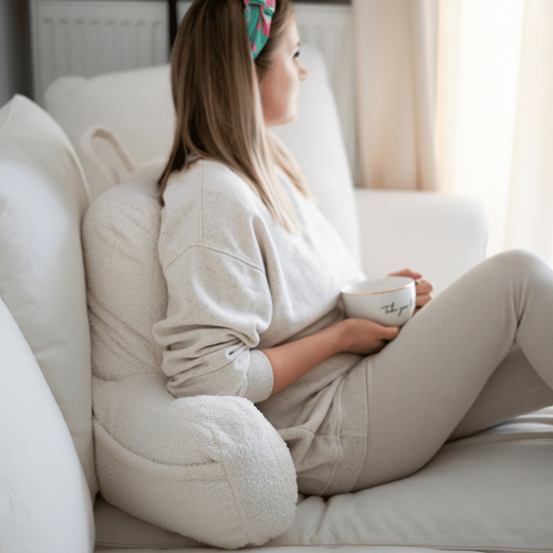 Flumi Rückenlehne Lesekissen für Erwachsene mit Armlehnen und Taschen - Boucle grau