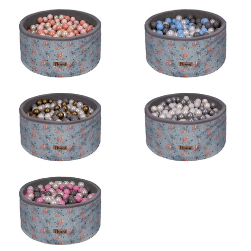 Personalisierte Bällebad Baby Bällepool Kinder 90x40cm mit 200 Bällebad Bälle Grau + Rotwild