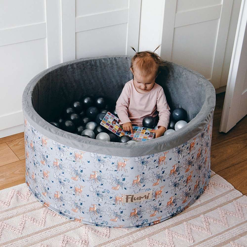 Personalisierte Bällebad Baby Bällepool Kinder 90x40cm mit 200 Bällebad Bälle Grau + Rotwild