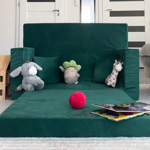 Rozkładana sofa piankowa dziecięca ZIELONA
