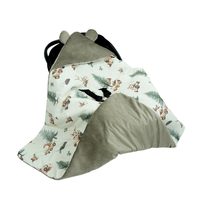 Otulacz do fotelika samochodowego i gondoli personalizowany kocyk niemowlęcy - leśne zwierzątka + beż