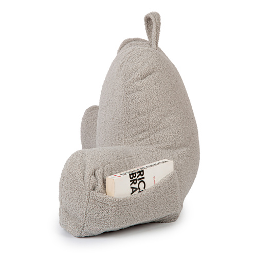Flumi Rückenlehne Lesekissen für Erwachsene mit Armlehnen und Taschen - Boucle grau