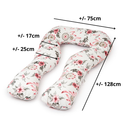 Schwangerschaft Kissen marineblau mit weißen U-Typ weiß mit rosa Blumen