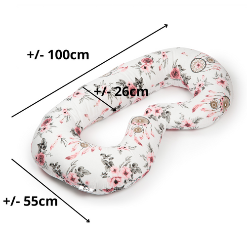 Maternity pillow type C white with pink flowers