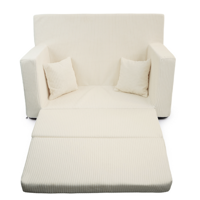 Rozkładana personalizowana sofa piankowa dziecięca - sztruks jasny krem