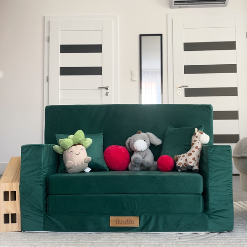 Rozkładana sofa piankowa dziecięca ZIELONA