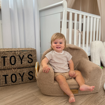 Personalisierter Kindersessel aus Schaumstoff - dunkelbeige Teddybär