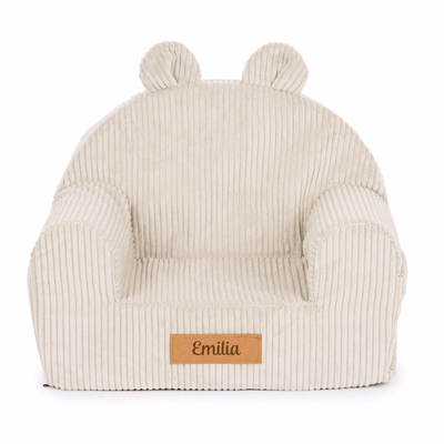 Personalized foam armchair for kids beige fabric corduroy