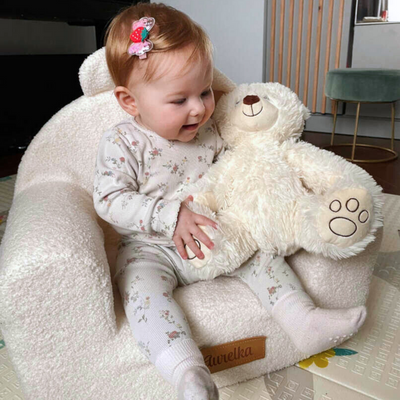 Personalized foam armchair for kids beige fabric corduroy