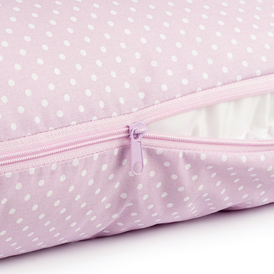 Maternity pillow type C powder pink with white dots