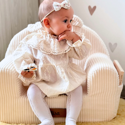 Personalized foam armchair for kids beige fabric corduroy