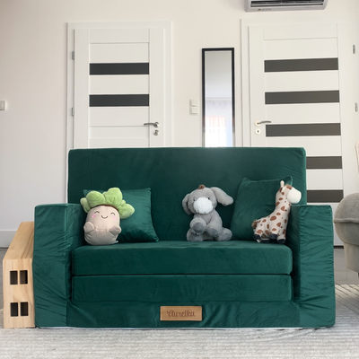 Personalized kids' foldable couch dark green
