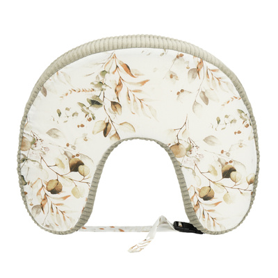 Poduszka FASOLKA do karmienia z pianki - sztruks/ kremowa w brązowe listki