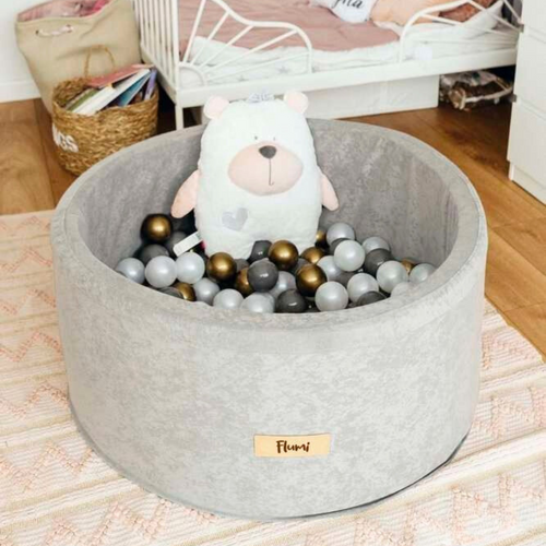Personalisierte Bällebad Baby Bällepool Kinder 90x40cm mit 200 Bällebad Bälle hellgrau
