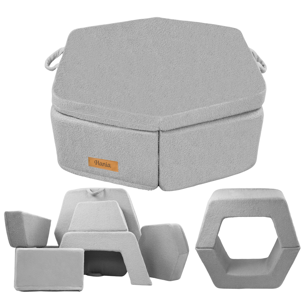 Piankowy plac zabaw dla dzieci z personalizacją - modułowy zestaw Montessori baranek szary