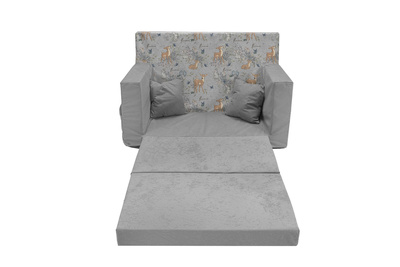 Rozkładana personalizowana sofa piankowa dziecięca szara+sarenki