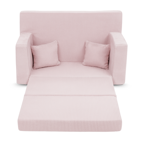 Rozkładana personalizowana sofa piankowa dziecięca - sztruks pudrowy róż