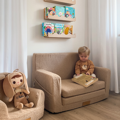 Personalisiertes Kindersofa faltbar Teddybären dunkel beige