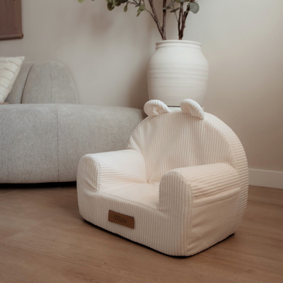 Personalized foam armchair for kids beige fabric corduroy