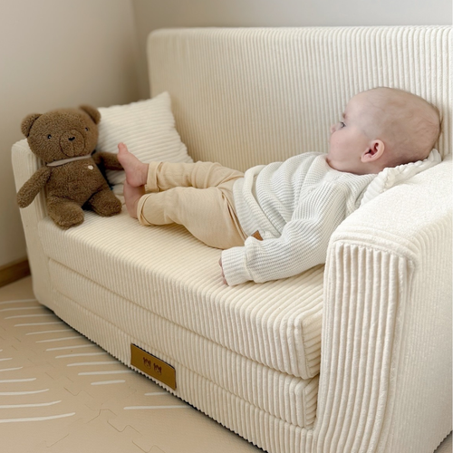 Rozkładana personalizowana sofa piankowa dziecięca - sztruks jasny krem