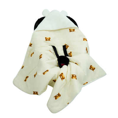 Otulacz do fotelika samochodowego i gondoli personalizowany kocyk niemowlęcy - misie + kremowy teddy