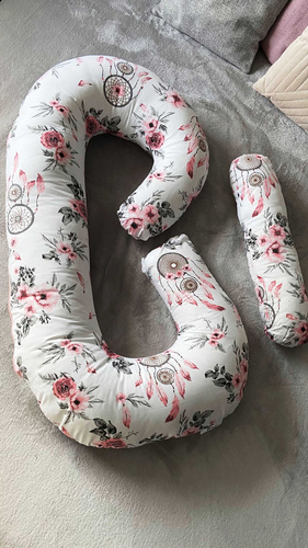 Umstandskissen Typ C weiß mit rosa Blumen