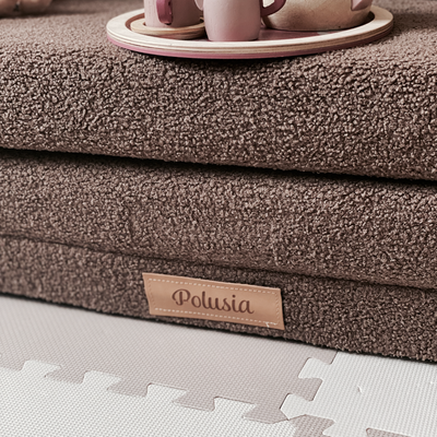 Rozkładana personalizowana sofa piankowa dziecięca - baranek czekoladowy