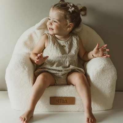 Personalized foam armchair for kids beige fabric corduroy