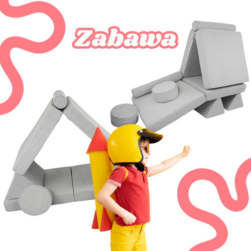 Modułowa sofa piankowa dla dzieci do zabawy - szary sztruks