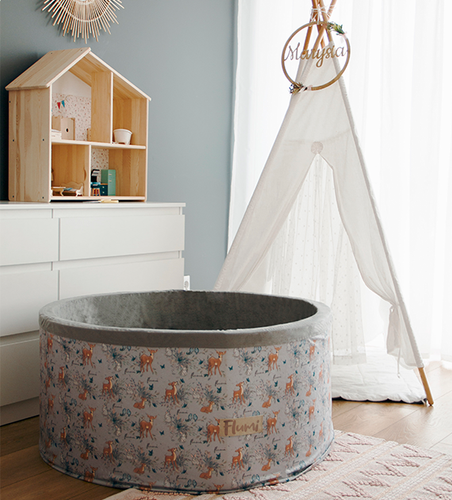 Personalisierte Bällebad Baby Bällepool Kinder 90x40cm mit 200 Bällebad Bälle Grau + Rotwild