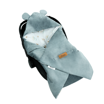 Otulacz do fotelika samochodowego i gondoli personalizowany kocyk niemowlęcy - łabędzie + szary