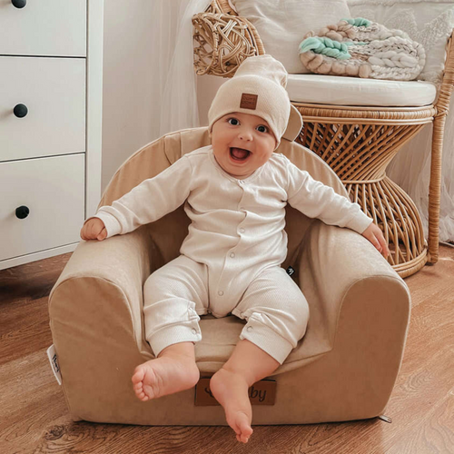 Personalized foam armchair for kids beige fabric corduroy