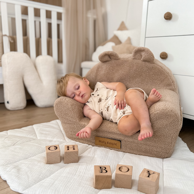 Personalisierter Kindersessel aus Schaumstoff - dunkelbeige Teddybär
