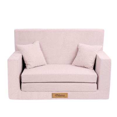 Rozkładana personalizowana sofa piankowa dziecięca - sztruks pudrowy róż