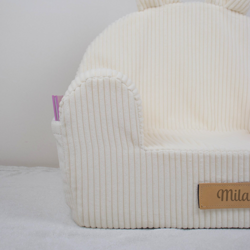 Personalized foam armchair for kids beige fabric corduroy