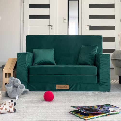 Personalized kids' foldable couch dark green