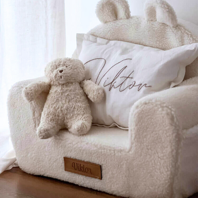 Personalisierter Kindersessel aus Schaumstoff - hellbeiger Teddybär