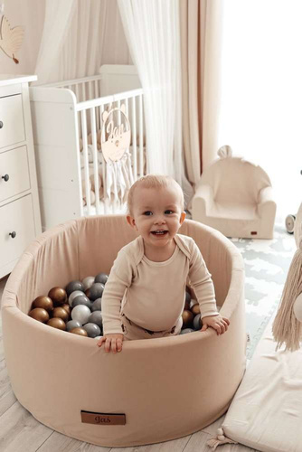 Personalisierte Bällebad Baby Bällepool Kinder 90x40cm mit 200 Bällebad Bälle Beige