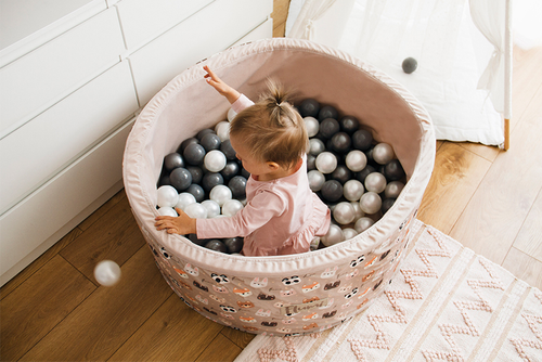 Personalisierte Bällebad Baby Bällepool Kinder 90x40cm mit 200 Bällebad Bälle Beige + Bären