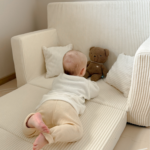 Rozkładana personalizowana sofa piankowa dziecięca - sztruks jasny krem