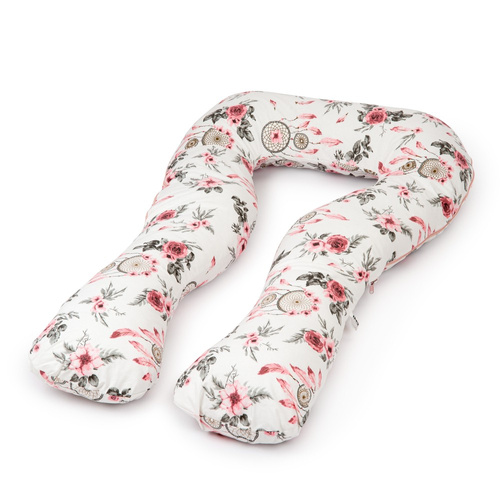 Schwangerschaft Kissen marineblau mit weißen U-Typ weiß mit rosa Blumen