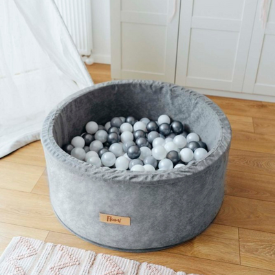 Personalisierte Bällebad Baby Bällepool Kinder 90x40cm mit 200 Bällebad Bälle grau