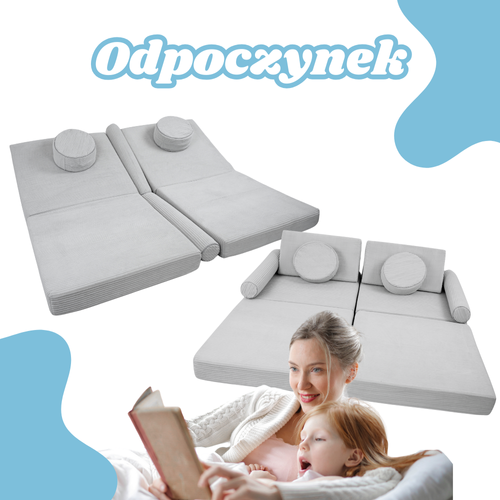 Modułowa sofa piankowa dla dzieci do zabawy - szary sztruks