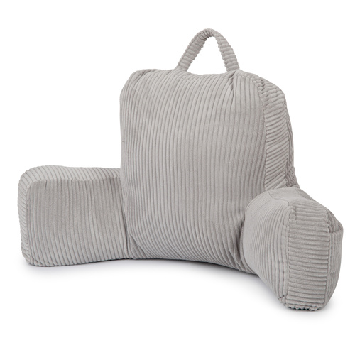Flumi Rückenlehne Lesekissen für Erwachsene mit Armlehnen und Taschen - Kord grau