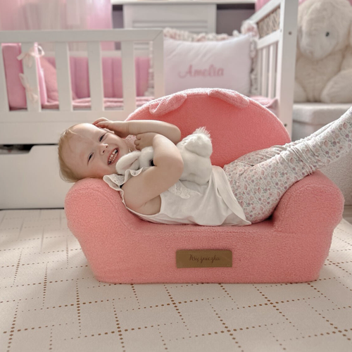 Personalized foam armchair for kids beige fabric corduroy