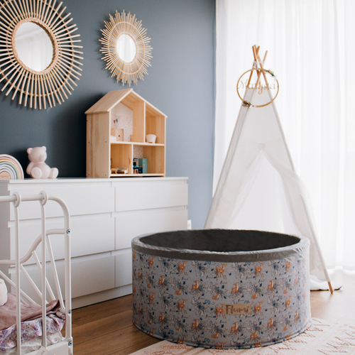 Personalisierte Bällebad Baby Bällepool Kinder 90x40cm mit 200 Bällebad Bälle Grau + Rotwild