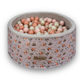 Personalisierte Bällebad Baby Bällepool Kinder 90x40cm mit 200 Bällebad Bälle Grau + Füchse