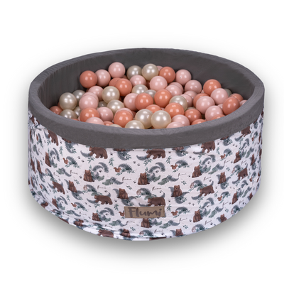  Personalisierte Bällebad Baby Bällepool Kinder 90x40cm mit 200 Bällebad Bälle Weiß + Bären