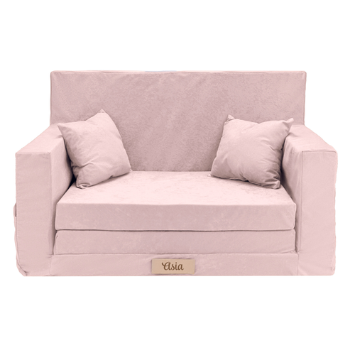Rozkładana personalizowana sofa piankowa dziecięca pudrowy róż 